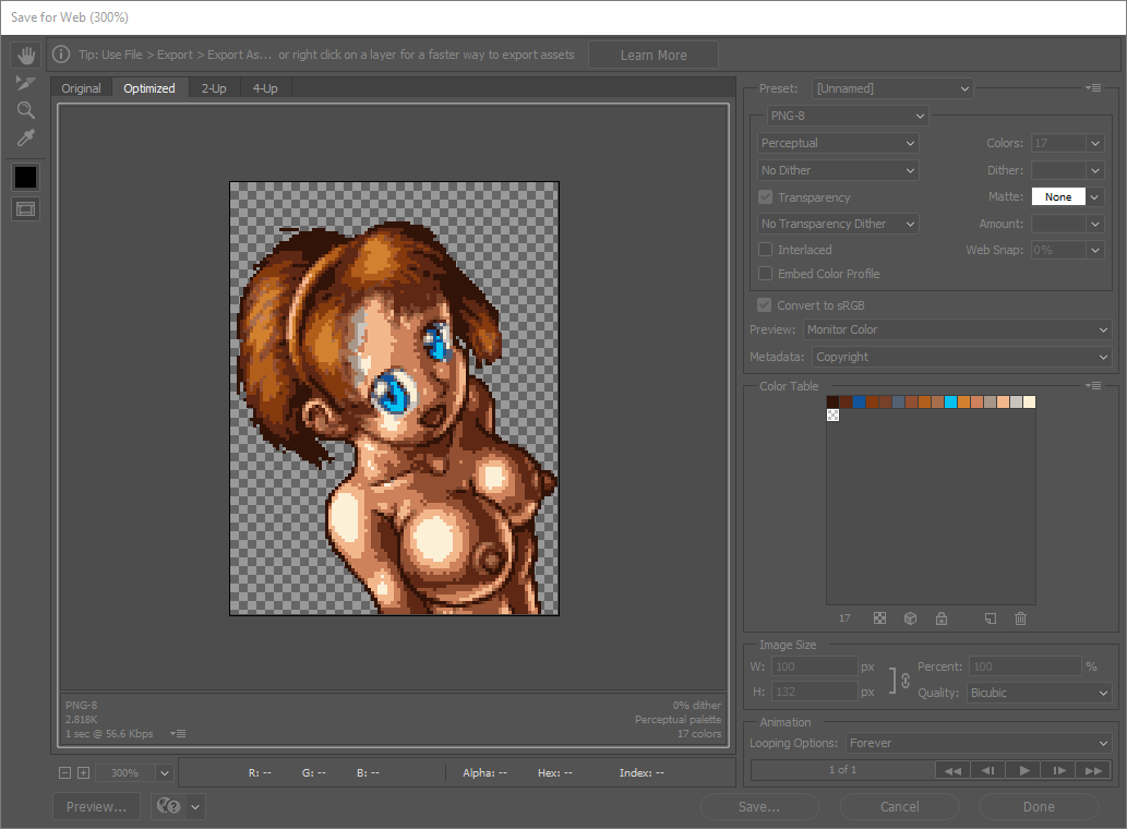 result with automatic palette